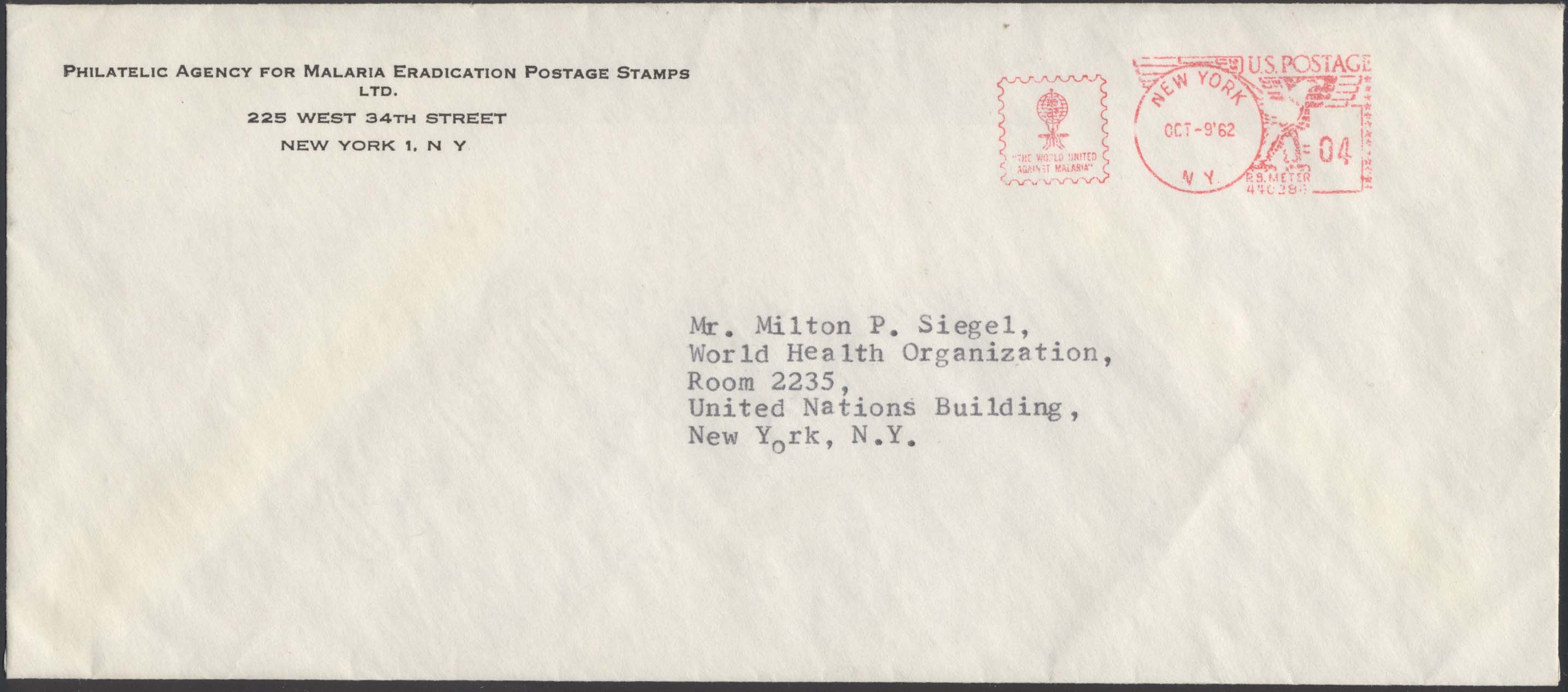 10/09/1962, Domestic First-Class Surface, to New York