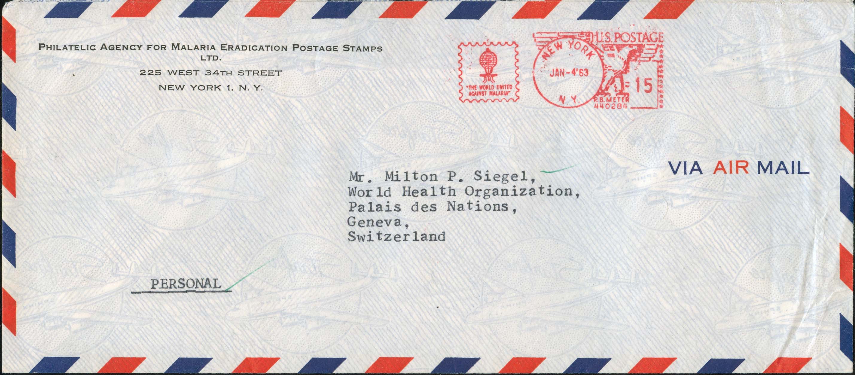 01/04/1963, International Airmail Letter