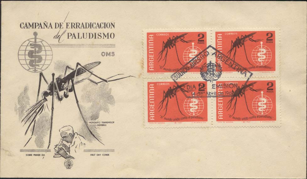 Scott 737 %28Block of 4%29 %28FDC w%2F Large Mosquito %28Buenos Aries Cancellation%29%29