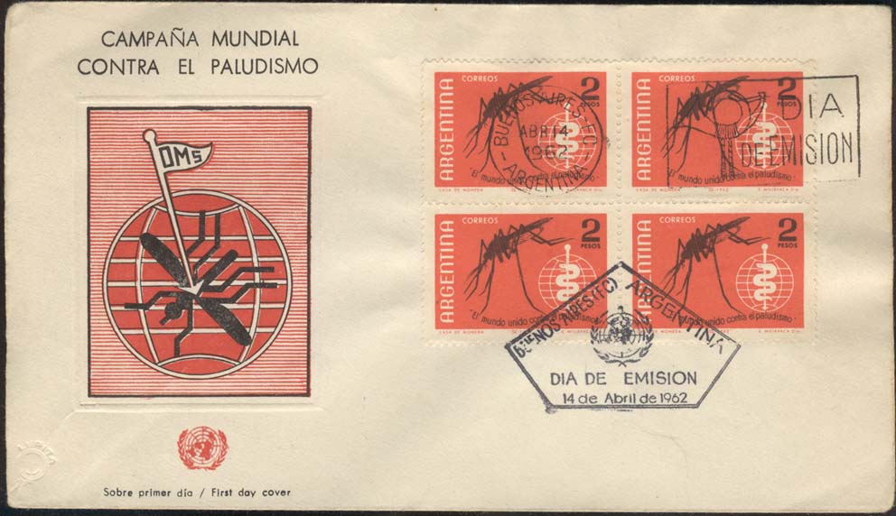 Scott 737 %28Block of 4%29 %28FDC w%2F Mosquito%2FFlag %28Red%2FBlack%29%3Cbr%3E%28Buenos Aries Cancellation%29 %28Buenos Aries - Horn Cancellation%29%29