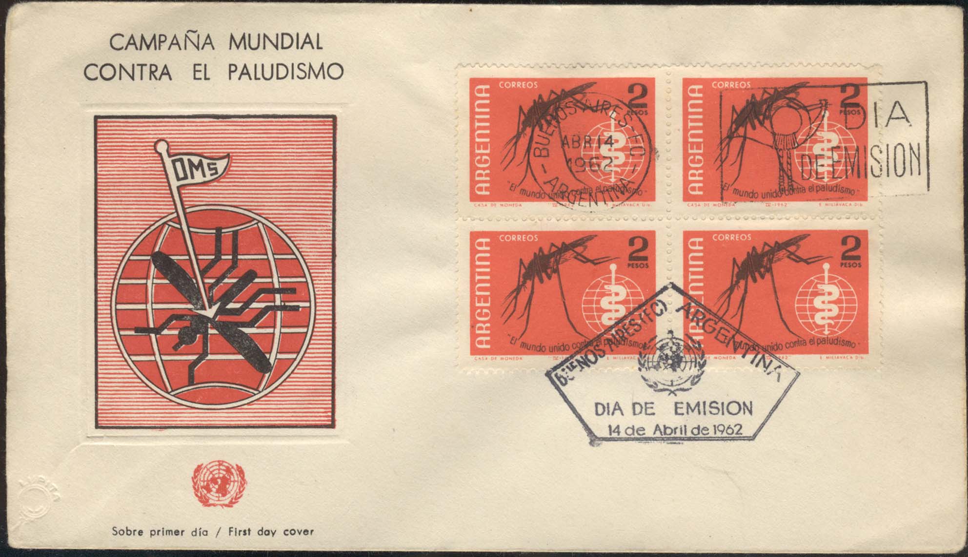 Scott%20737%20(Block%20of%204)%20(FDC%20w/%20Mosquito/Flag%20(Red/Black)%3Cbr%3E(Buenos%20Aries%20Cancellation)%20(Buenos%20Aries%20-%20Horn%20Cancellation))