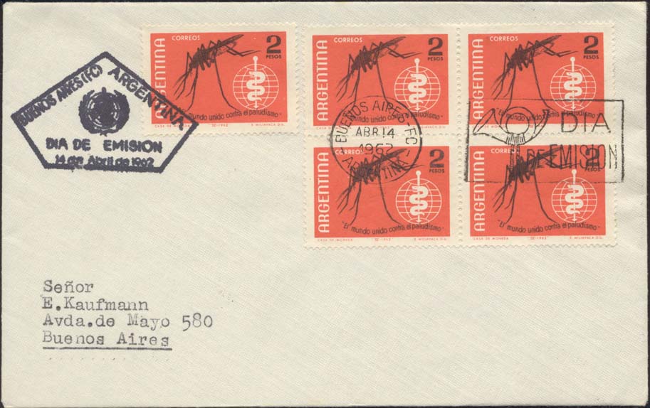 Scott 737 (FDC w/ No Cachet Buenas Aries Cancel (5 stamps))