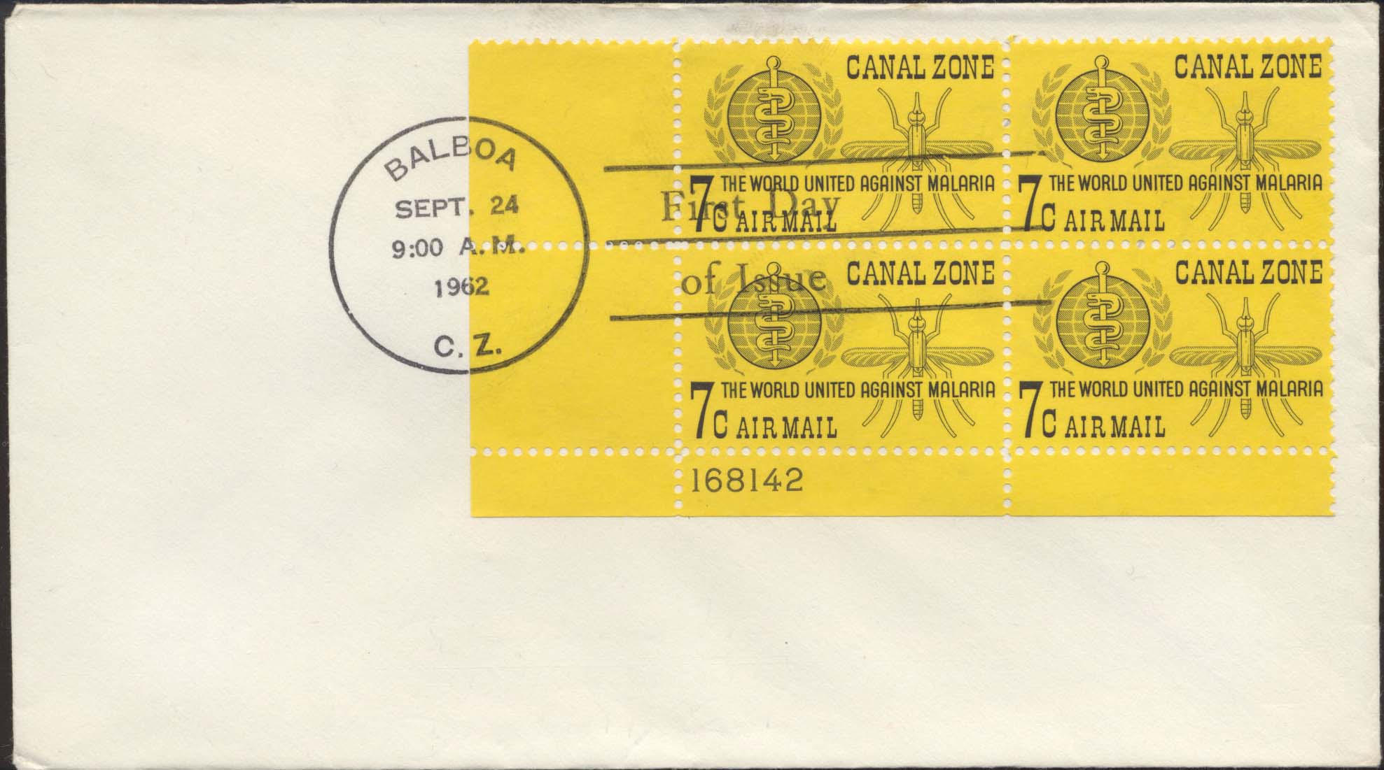 Scott C33 (Plate Block) (FDC w/ No Cachet) (Large Cancellation)