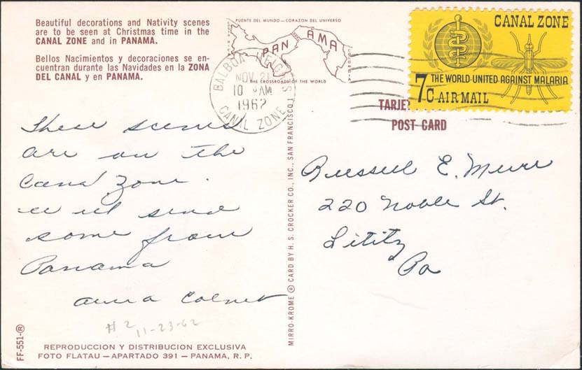 November 21, 1962, Balboa Heights, CZ to Lititz, PA