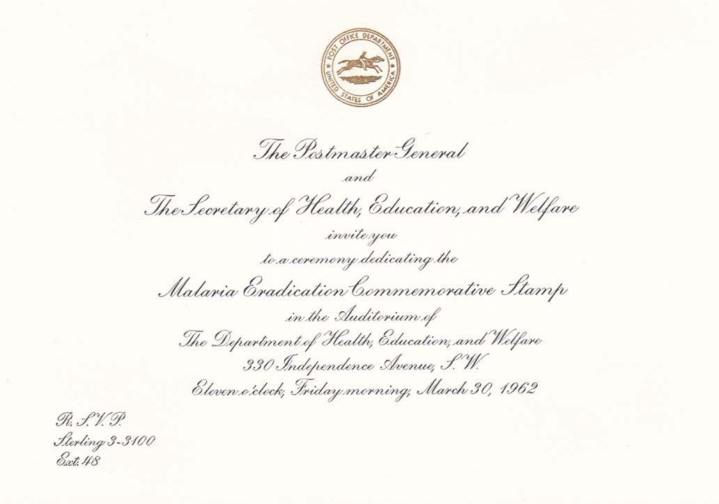 Invitation Card For The Ceremony Dedicating The Malaria Eradication Commemorative Stamp Invitation To The Ceremony