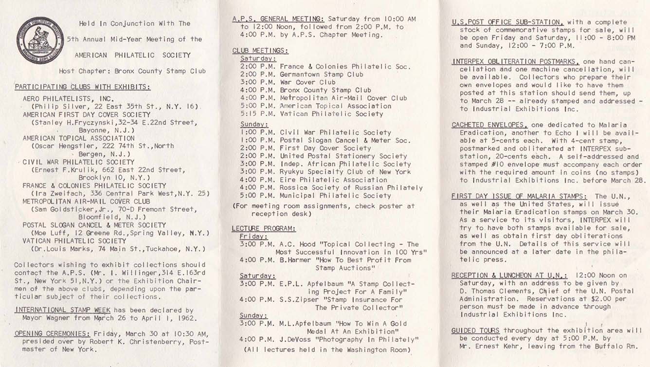 Unfolded INTERPEX 1962 Program - Side 2 INTERPEX 1962 Program - Side 2