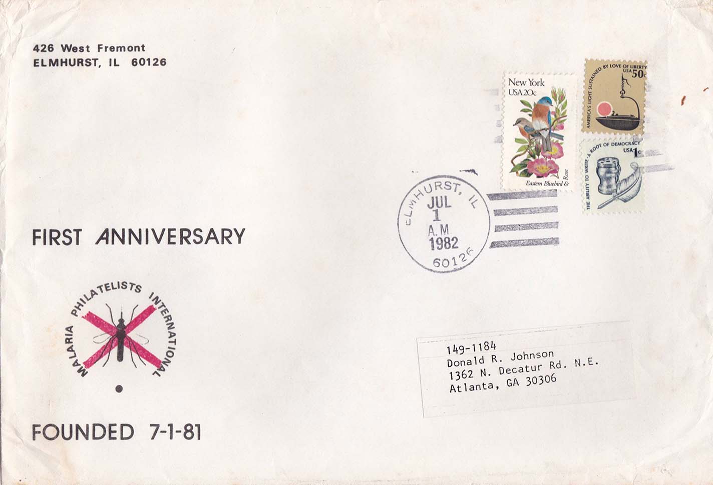 MPI Anniversary Cover Sent To Donald R. Johnson July 1, 1982