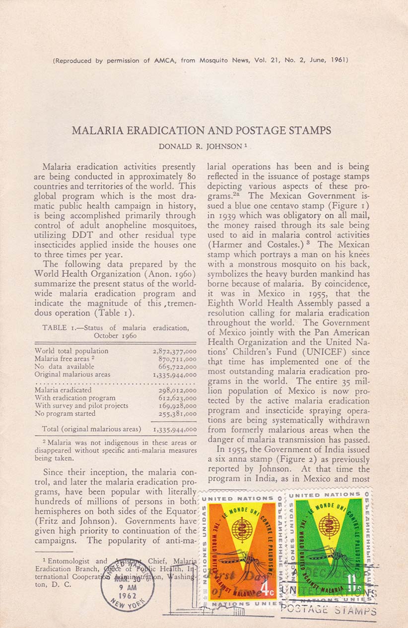 Malaria Eradication And Postage Stamps Used as FDC for United Nations Scott 102-103