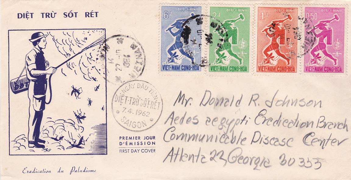 South Vietnam Scott 185-188 FDC (Front) Addressed to Donald R Johnson