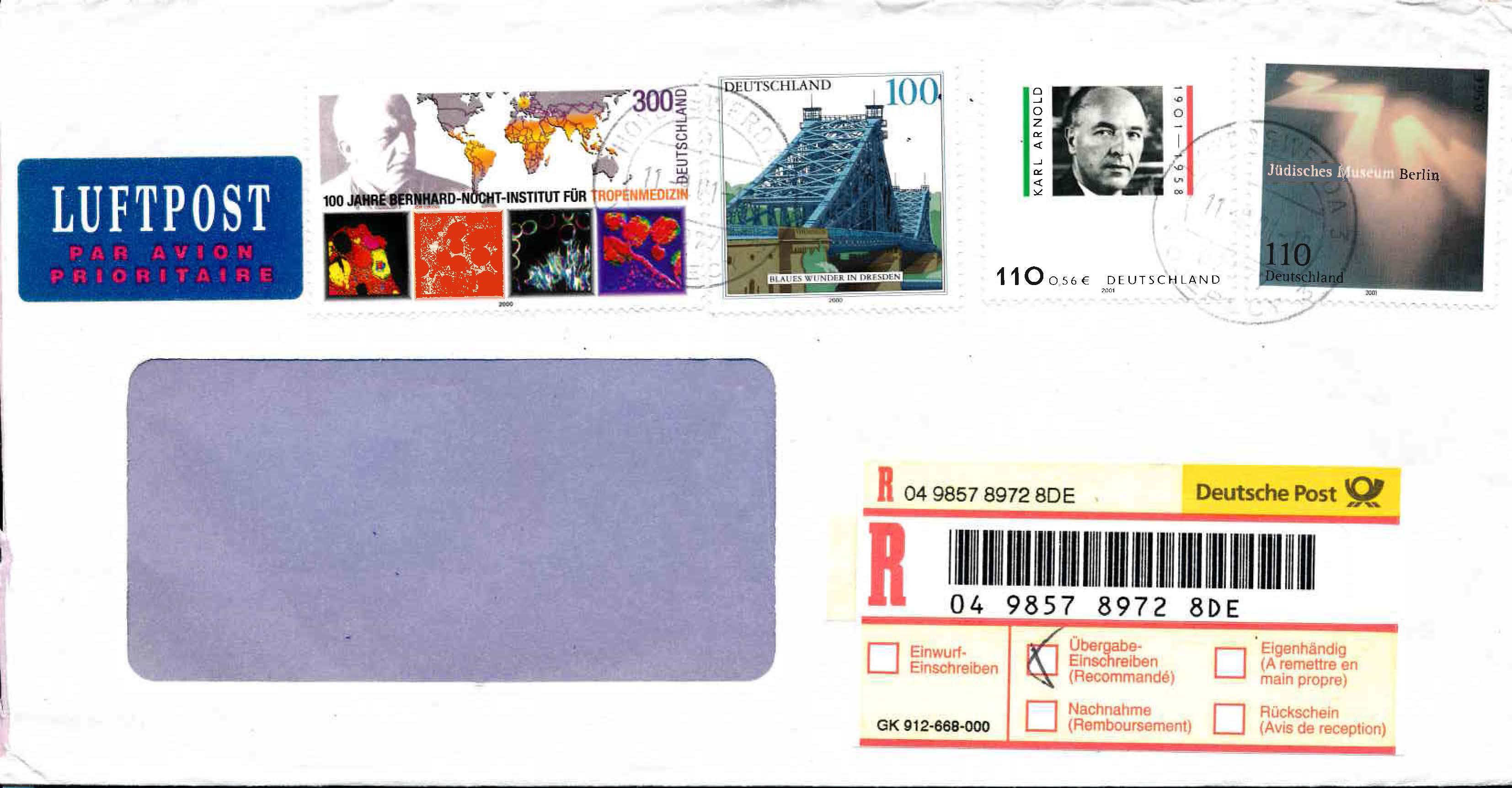 Germany Scott 2101 on Registered Cmmercial Cover 