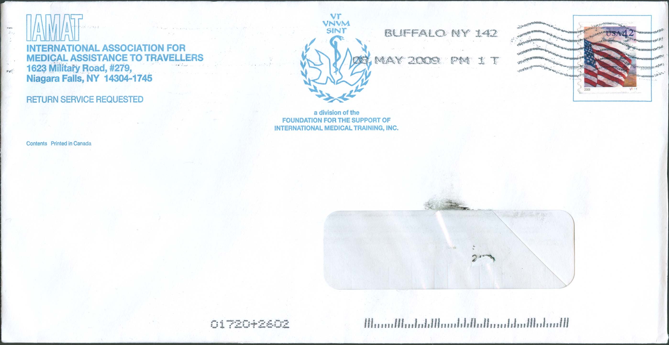 IAMAT cover sent for the receipt of a donation