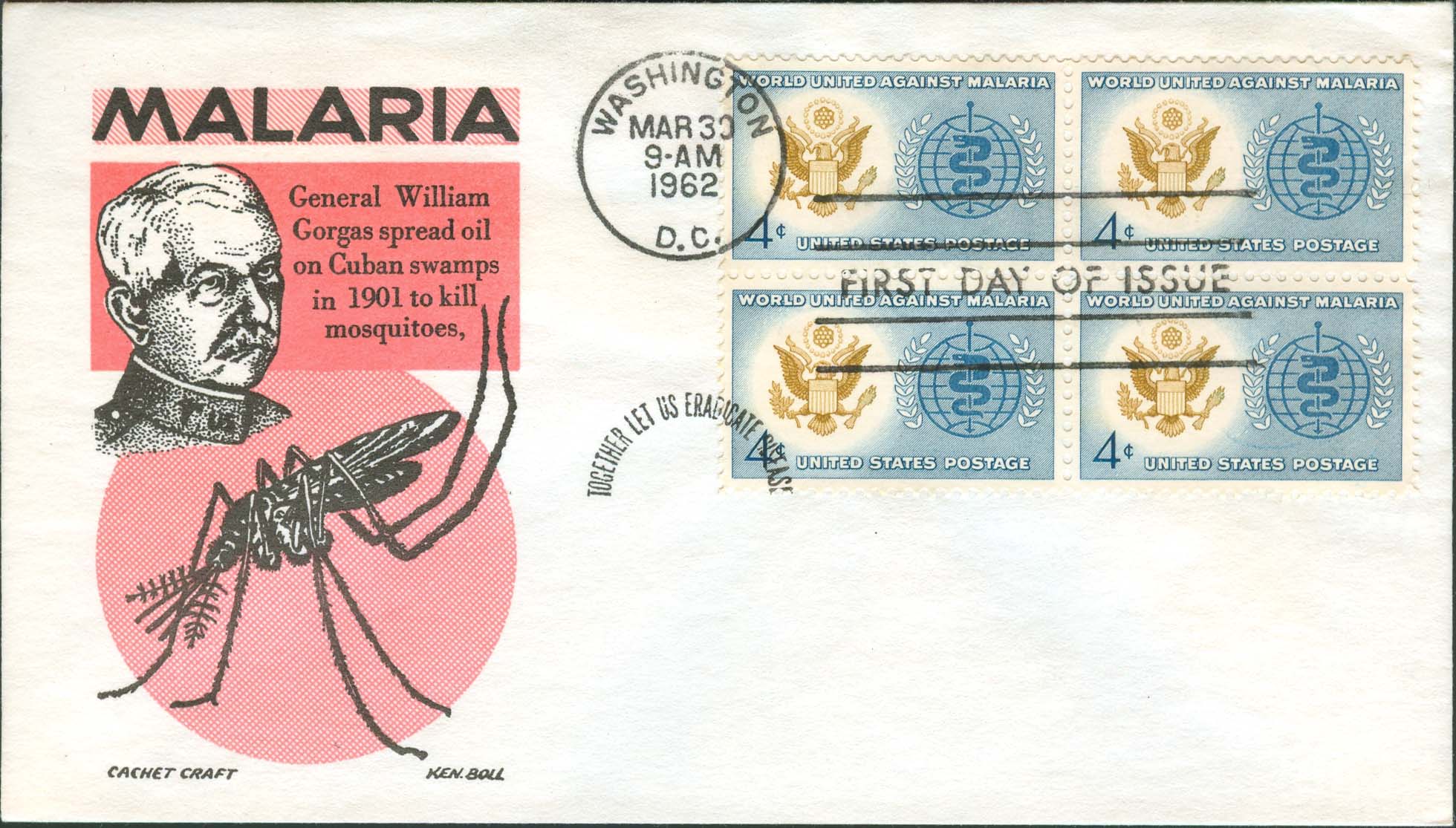 Ken Boll FDC Cachet (Red/Black) w/ United States Scott 1194 (Block of 4) (Different Cancellation)