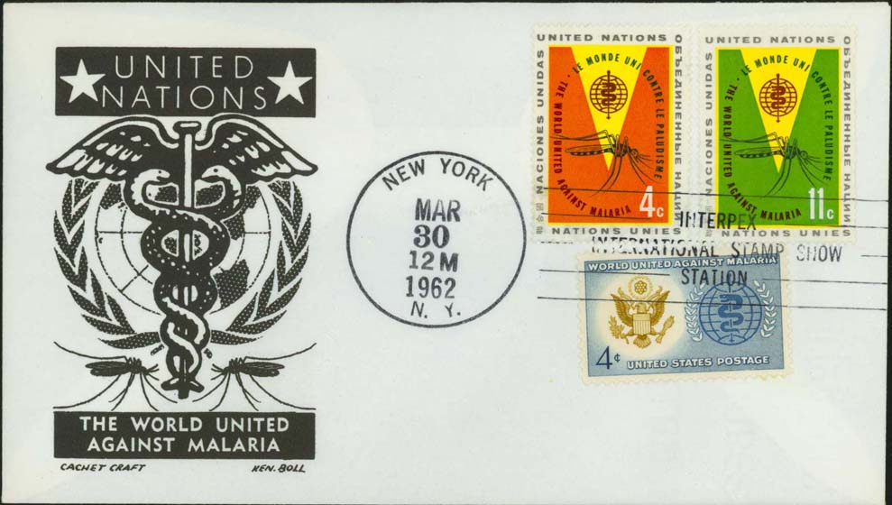 Ken Boll FDC Cachet %28Black%29 w%2F United Nations Scott 102-103 And United States Scott 1194