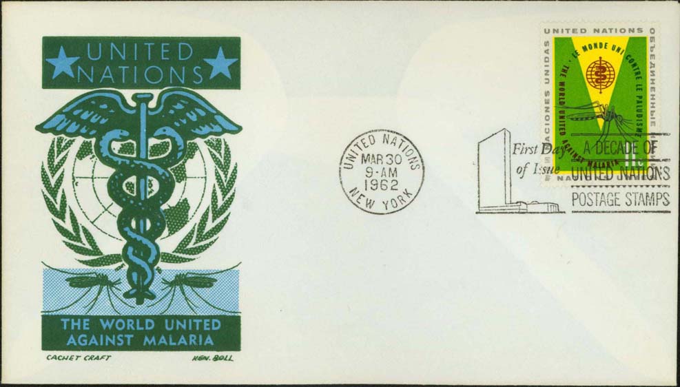 Ken Boll FDC Cachet %28Blue%2FGreen%29 w%2F United Nations Scott 102-103