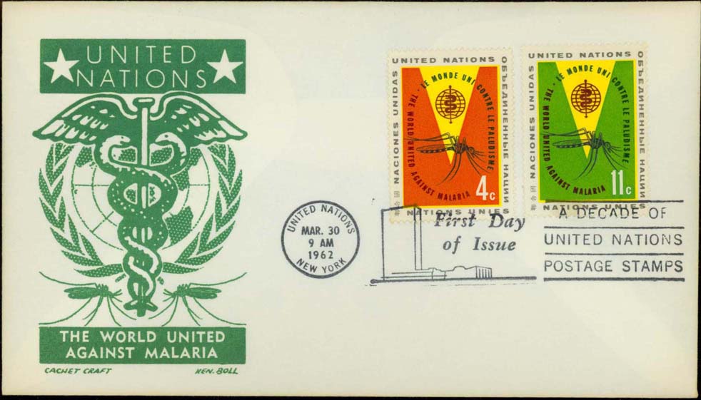 Ken Boll FDC Cachet (Green) w/ United Nations Scott 102-103. 