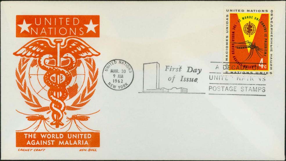 Ken Boll FDC Cachet (Orange) w/ United Nations Scott 102