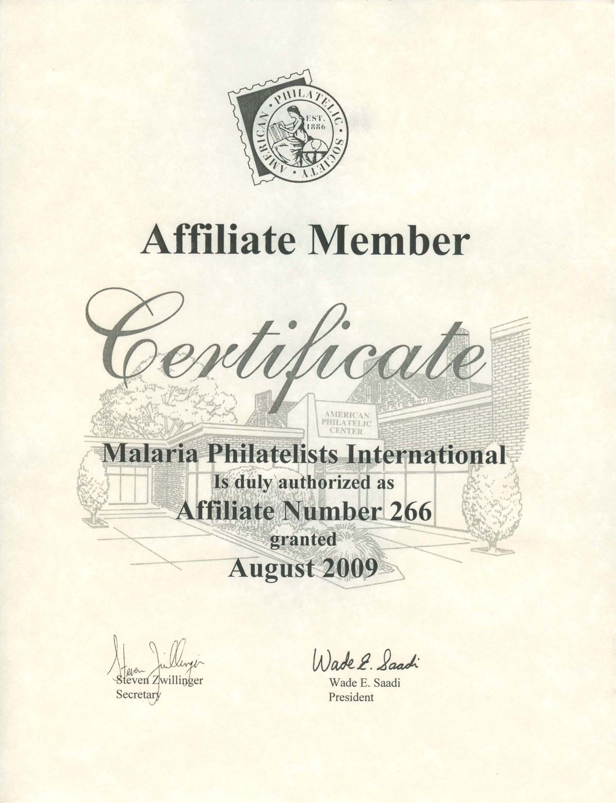 APS Affiliate Certificate