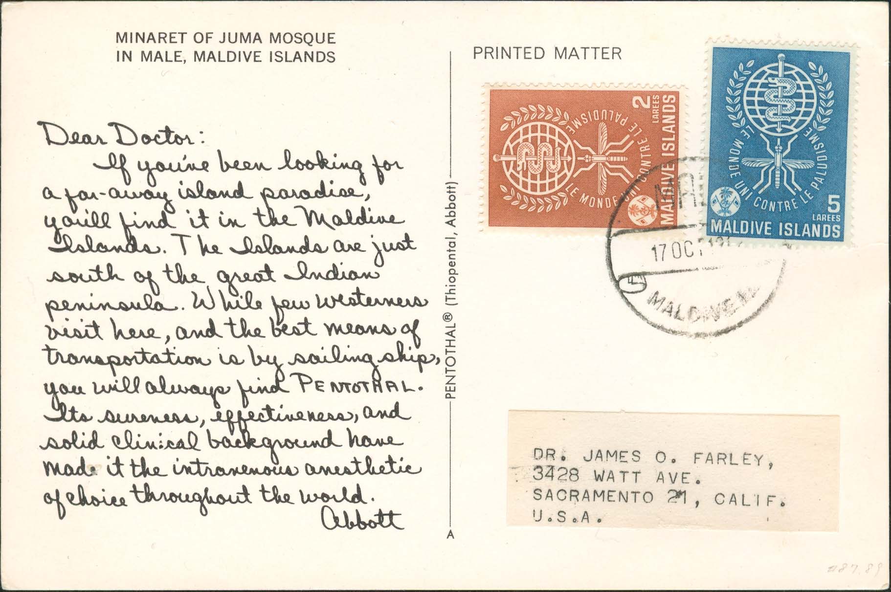 Dear Doctor Postcard - Type A - United States - 1962, Oct 17