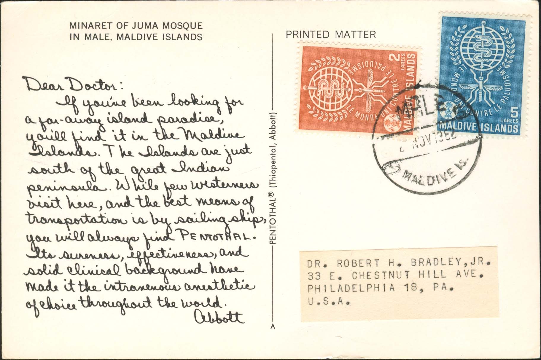 Dear Doctor Postcard - Type A - United States - 1962, Nov 2