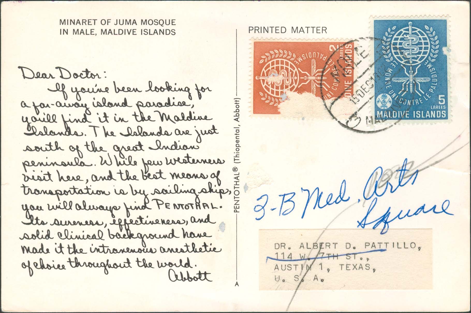 Dear Doctor Postcard - Type A - United States - 1962, Dec 15