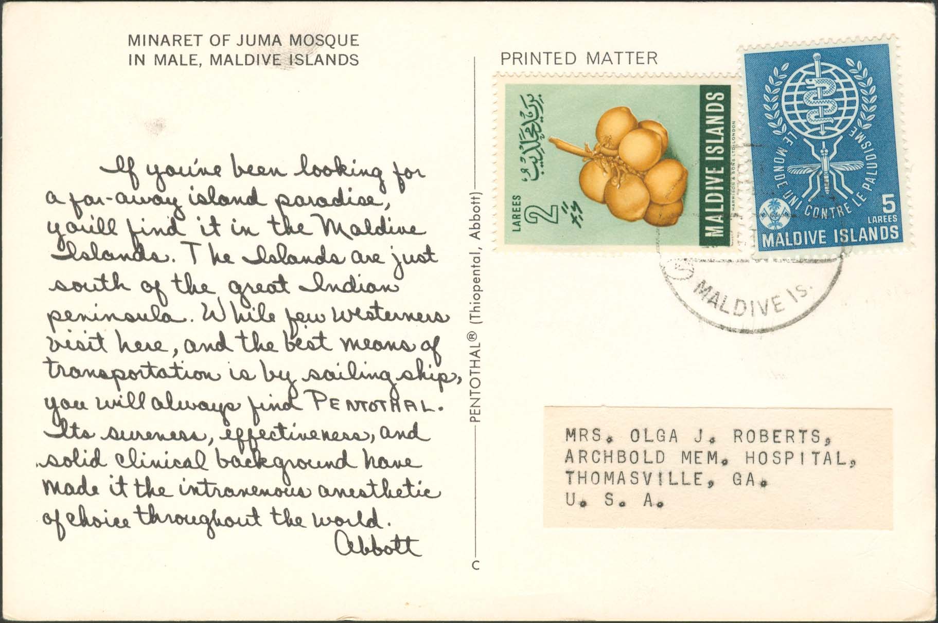 Dear Doctor Postcard - Type C - United States - 1962, Oct 26 (very hard to read but at high magnification, looks like a 26)