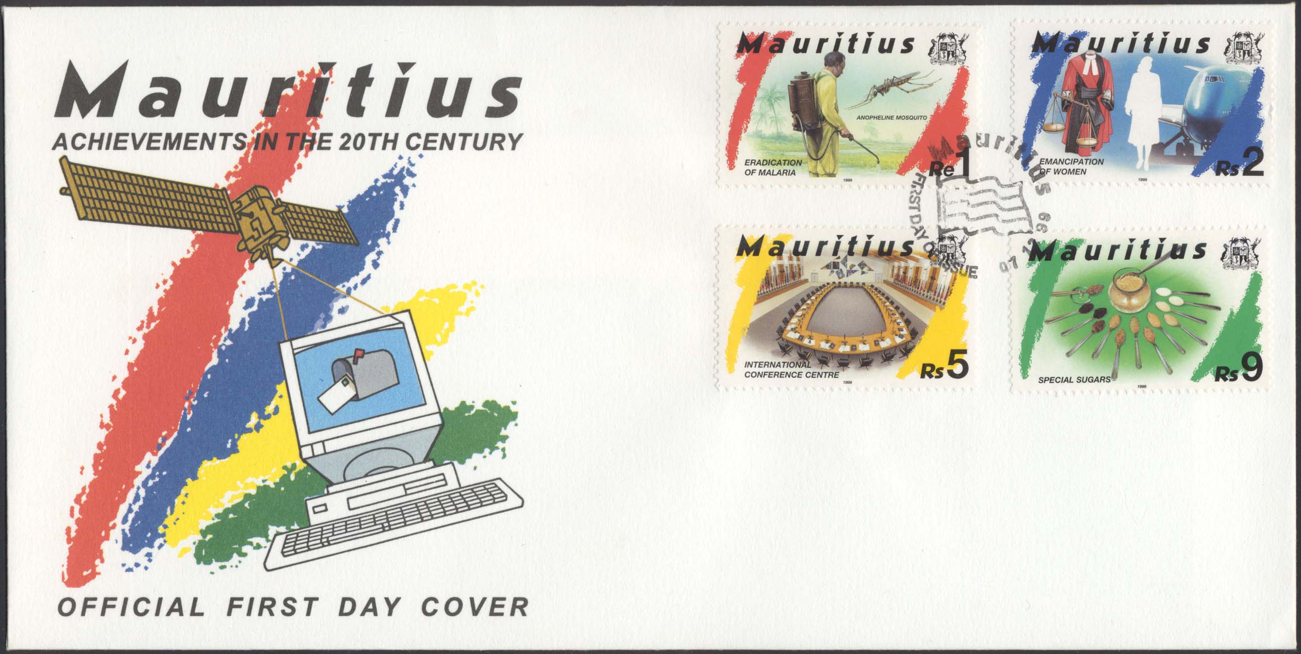 Scott 890 (Official Multicolored FDC (w/ Satellite and Computer) )