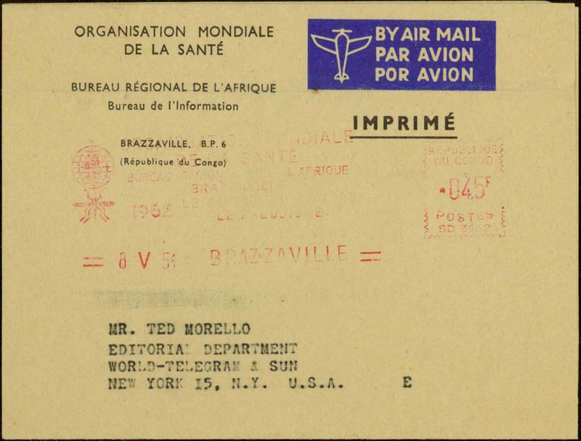 W.H.O. Regional Offices (Africa) Slogan Cancelled 5/8/1962 - Earliest Date With ""51"" Error