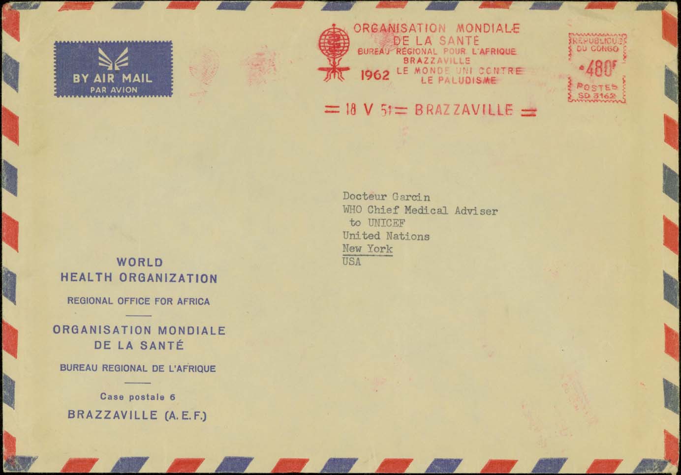 W.H.O. Regional Offices (Africa) Slogan Cancelled 5/18/1962 - New Date With ""51"" Error