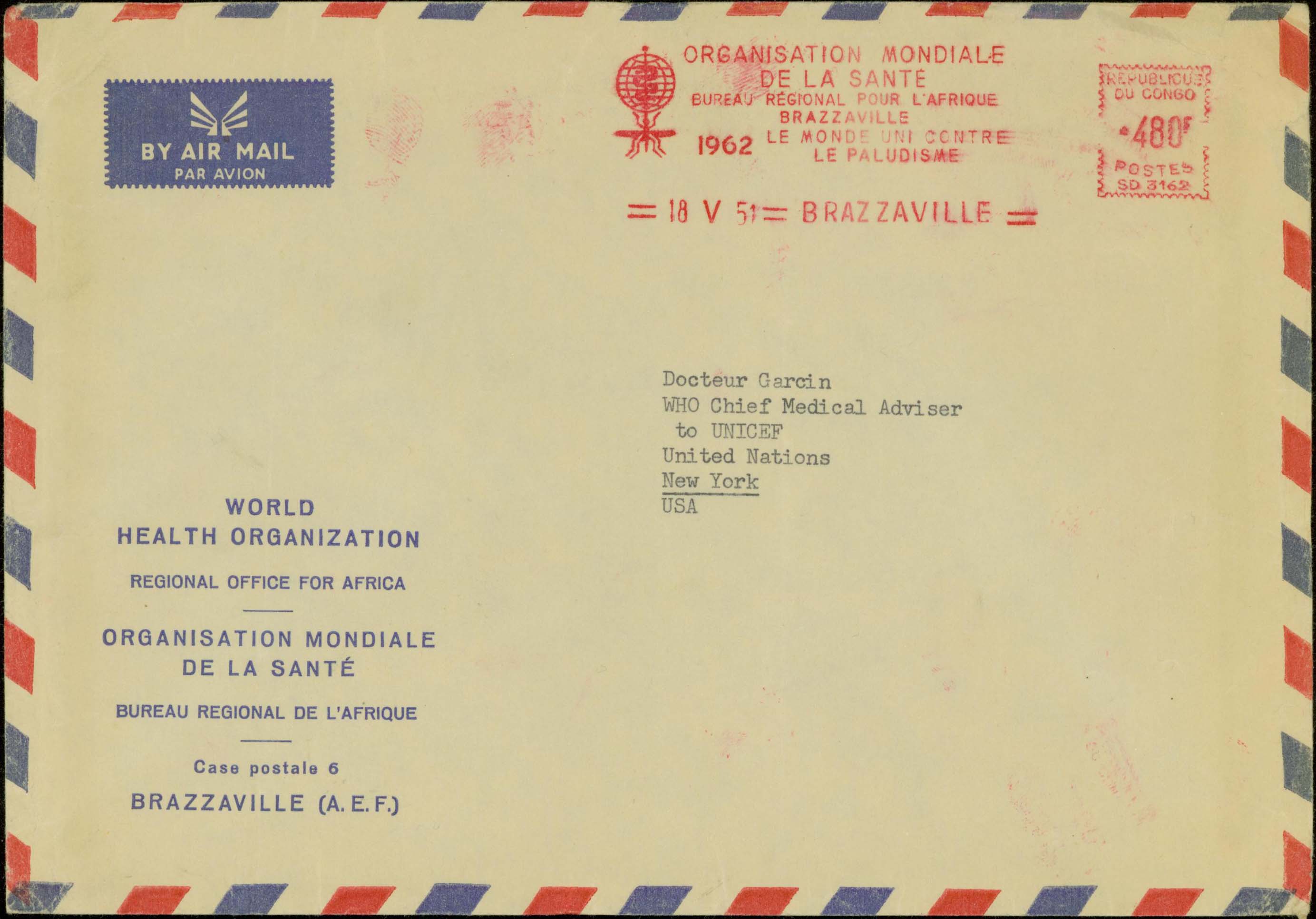 W.H.O. Regional Offices (Africa) Slogan Cancelled 5/8/1962 - New Date With "51" Error