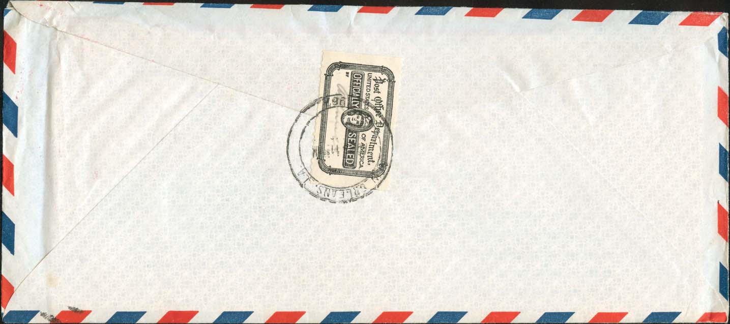 PAHO August 27th, 1962 "Received unsealed at New Orleans, La." - Back