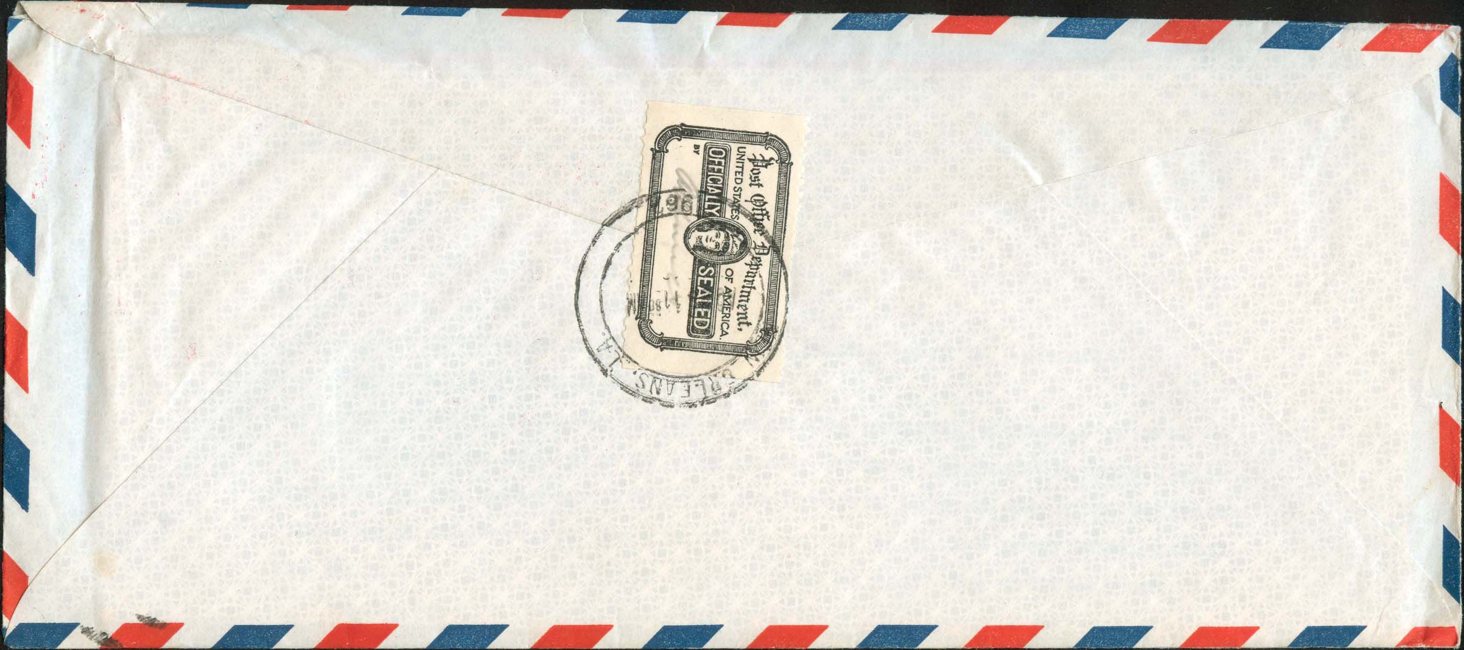 PAHO August 27th, 1962 "Received unsealed at New Orleans, La." - Back
