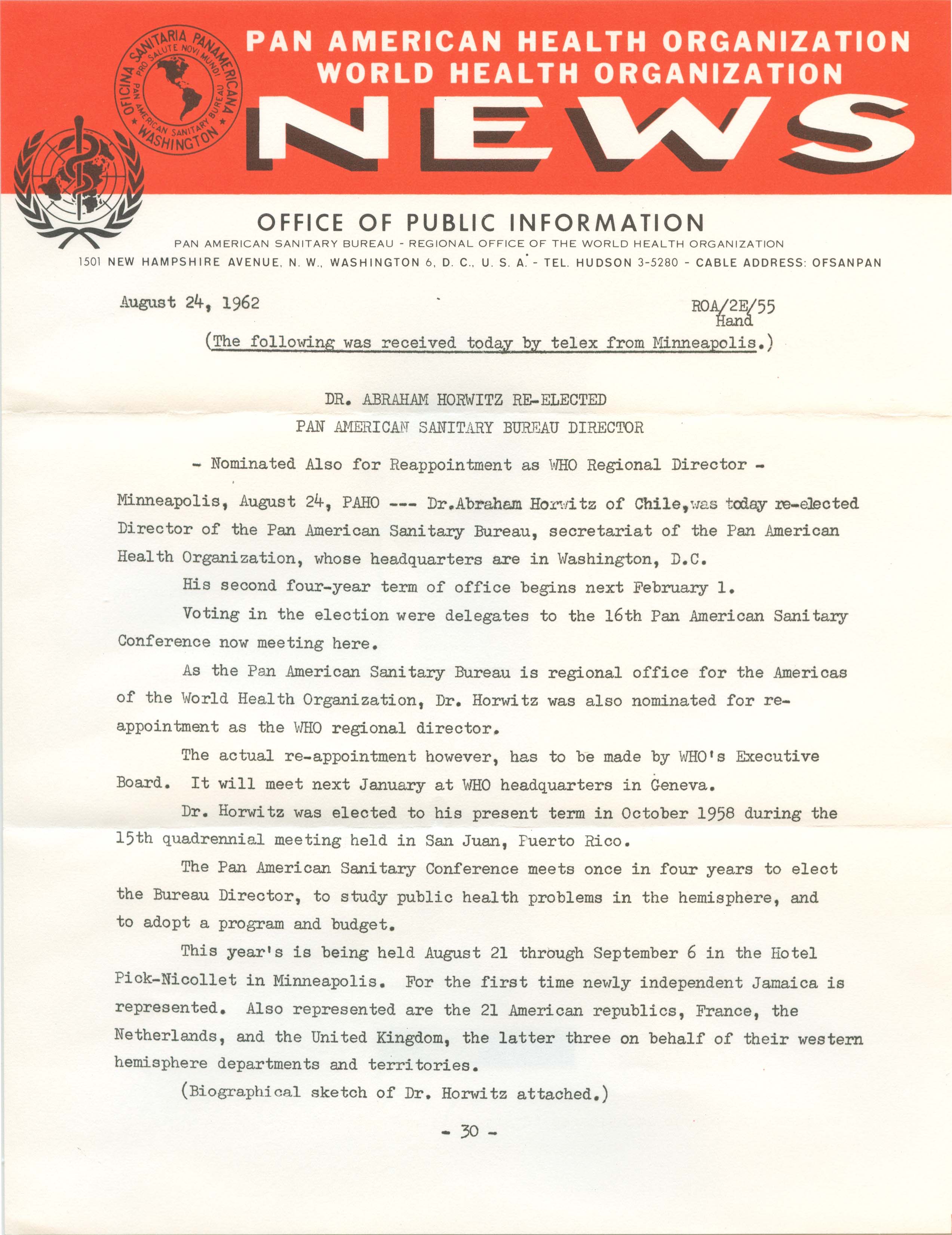 PAHO August 29th - Contents - Page 1