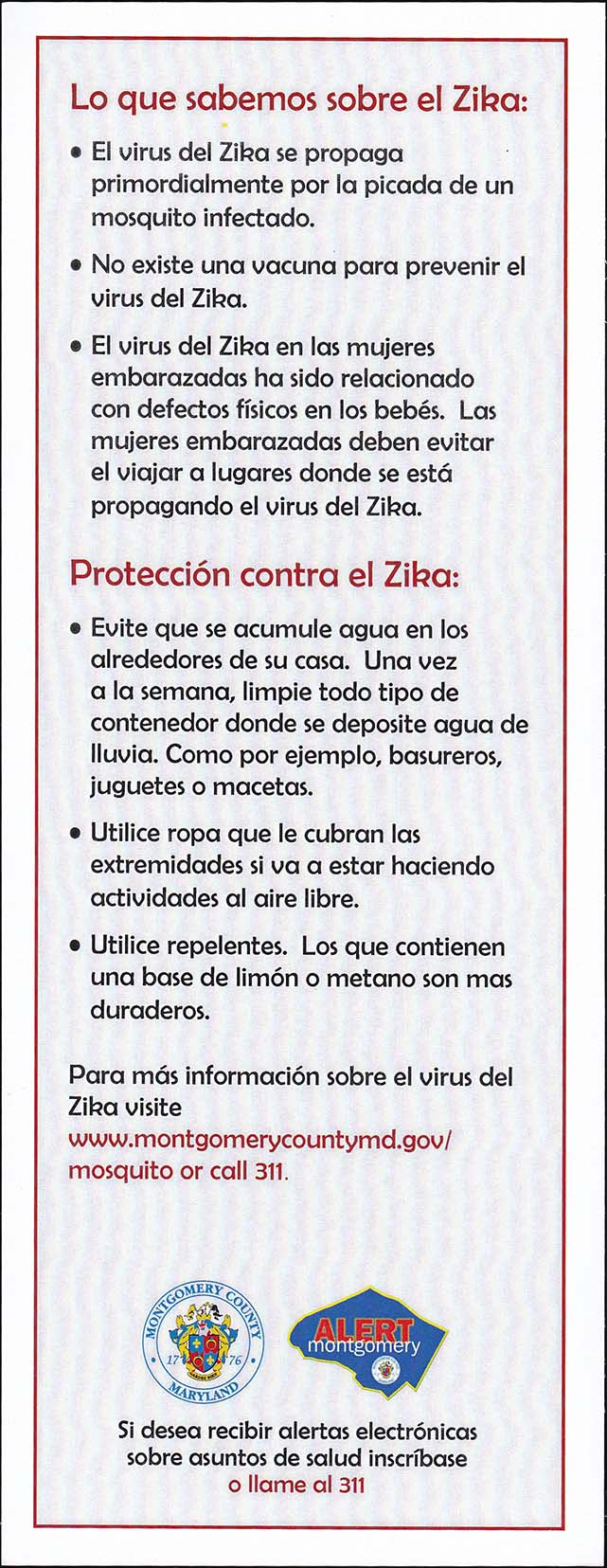 Fight The Bite, Zika Handout, Spanish - Side 2