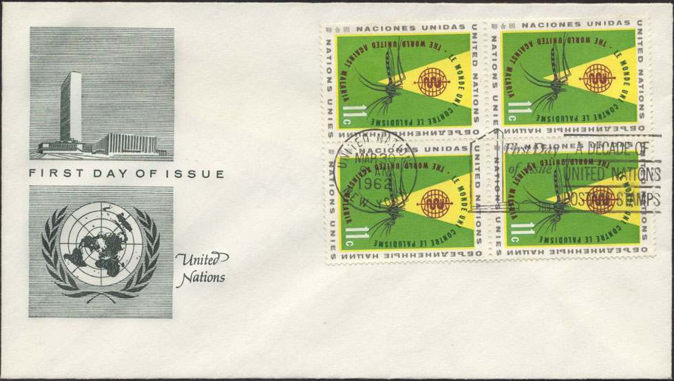 Scott 103 (Block of 4)(FDC with United Nations Building)