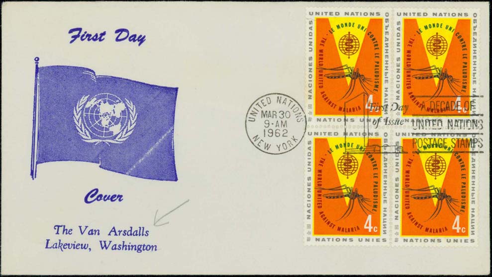 Scott 102 %28Block of 4%29%28FDC with Flag on Cachet%29
