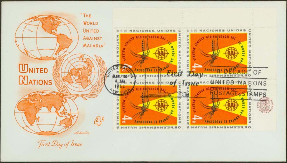 Scott 102 (Block of 4)(FDC with Globe (Orange))