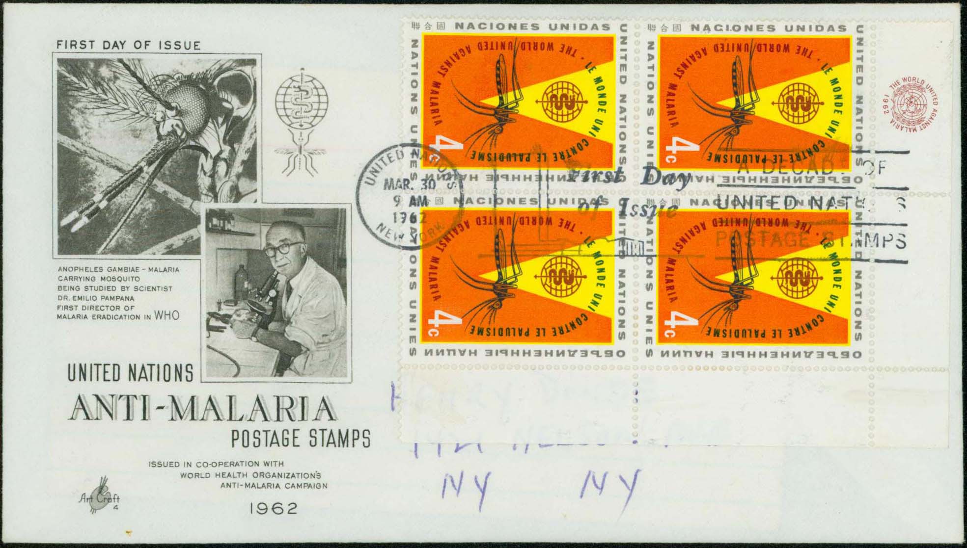 Scott 102 (MI Block of 4 - Lower Left) (FDC w/ Artcraft Cachet (Mosquito and Pampana))