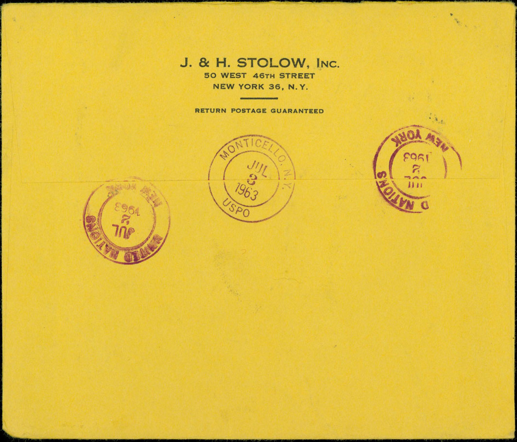 Registered Letter (back), 75¢ registration fee, 15¢ triple weight cover
