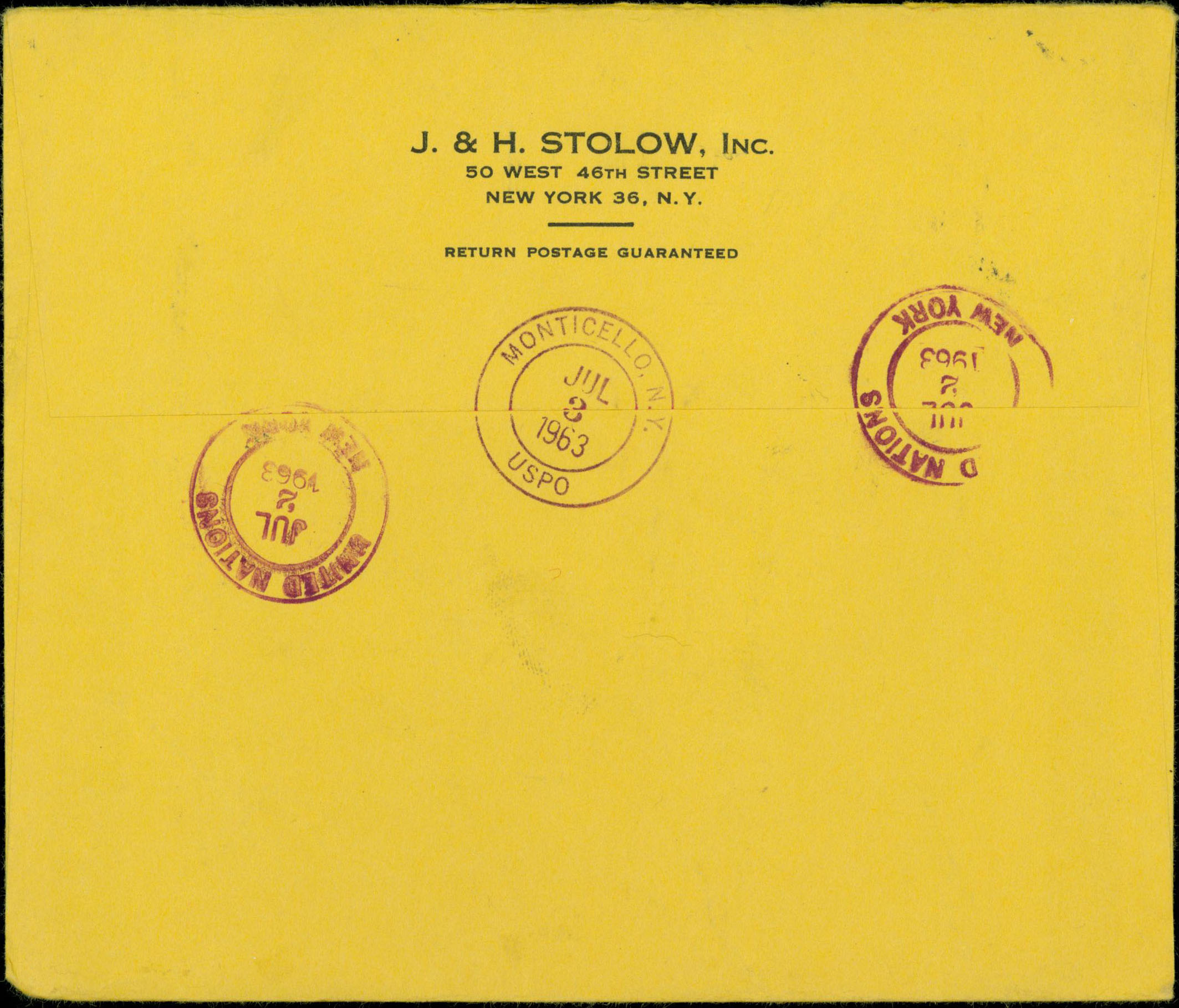 Registered Letter (back), 75¢ registration fee, 15¢ triple weight cover