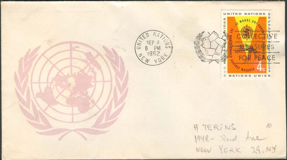 Scott 102 1st print - Sept 4, 1962  Machine slogan cancel Collective Measures for Peace