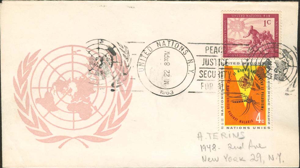 Scott 102 1st print - May 22, 1963 With a roller cancel - not common on small envelopes