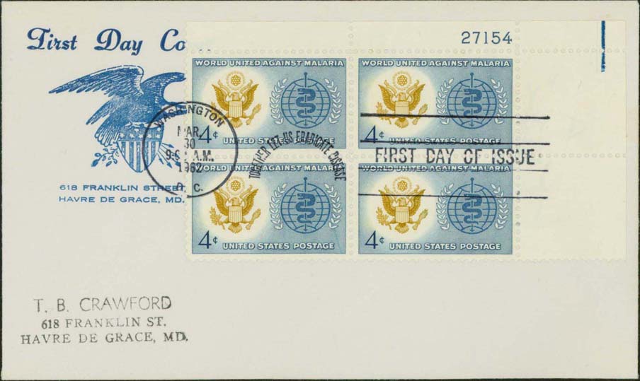 Scott 1194 %28FDC w%2F Crawford Cachet %29%28Plate Block 21754 Top Right%29