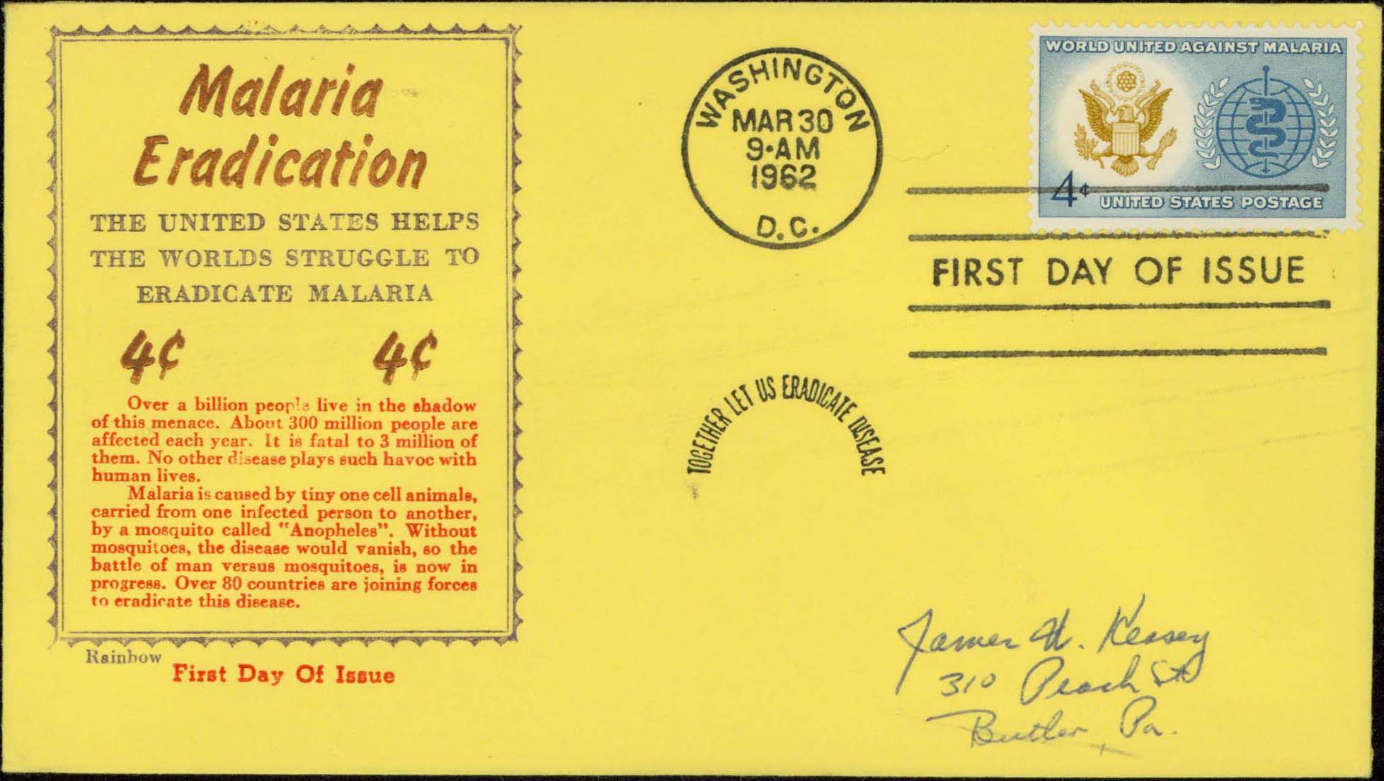 Scott 1194 (FDC w/ Rainbow Cachet) (Border) = Gray, (4¢) = Brown, (Text) = Red, (Paper) = Yellow
