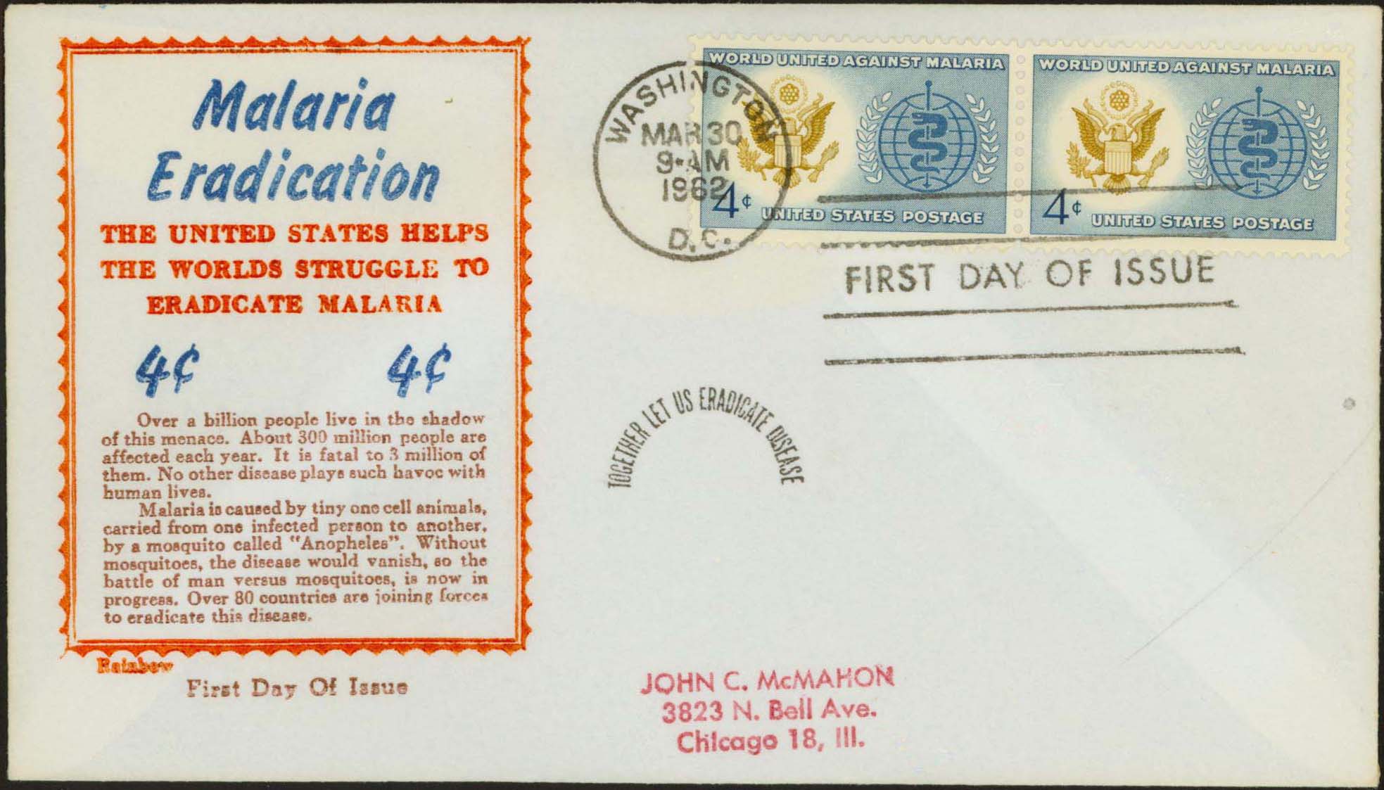 Scott 1194 (FDC w/ Rainbow Cachet)(Pair) (Border) = Orange, (4¢) = Blue, (Text) = Brown, (Paper) = White