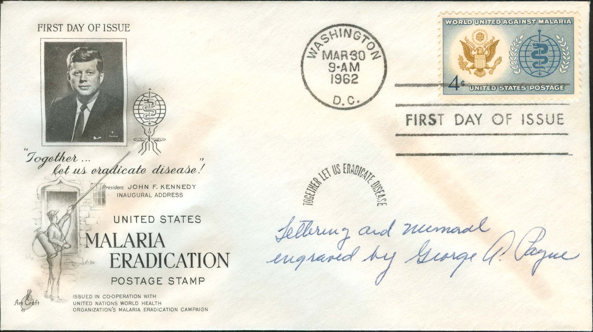 Art Craft Kennedy FDC signed "Lettering and Numeral engraved by George A. Payne"