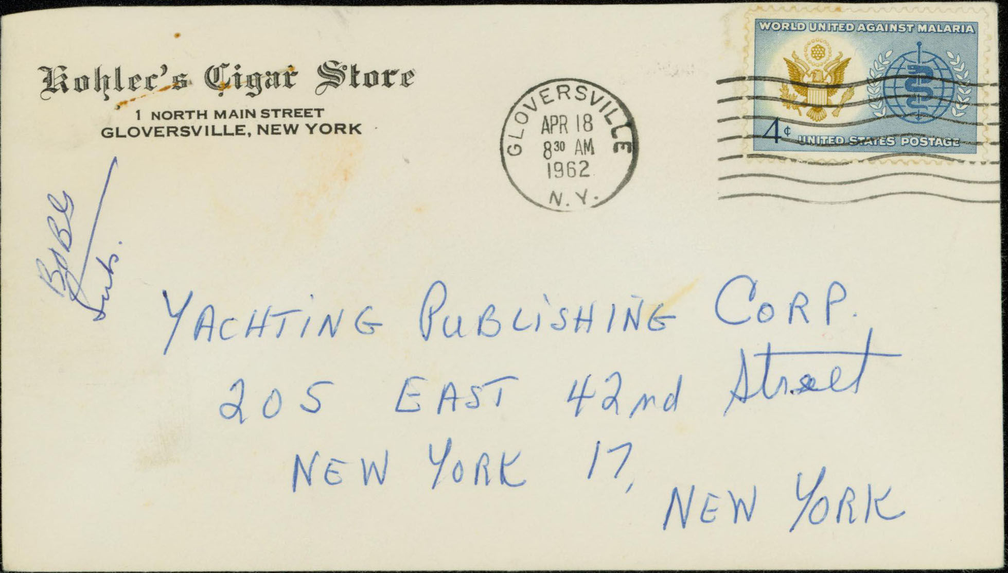 1962, April 18th 8:30 AM. Gloversville, NY to New York, NY