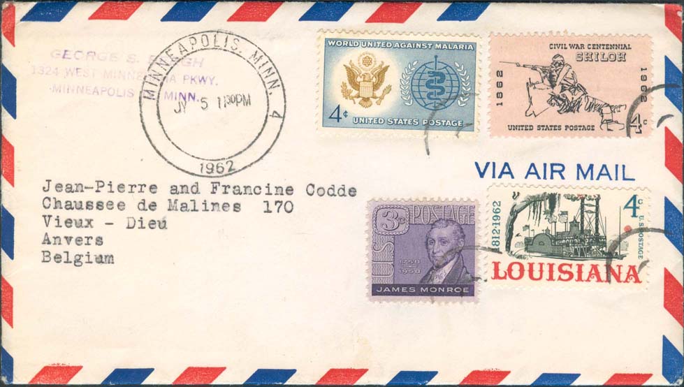 1962, July 5th, 11:30 PM. Minneapolis, MN to Belgium