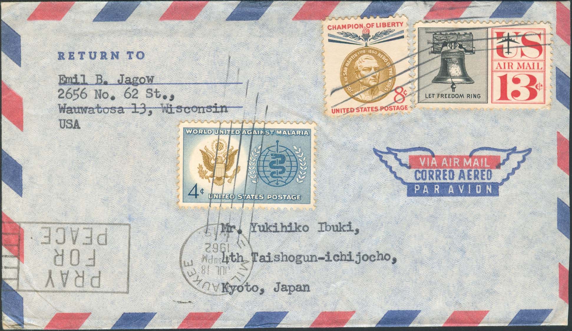 1962, July 18th, Milwaukee, WI to Japan