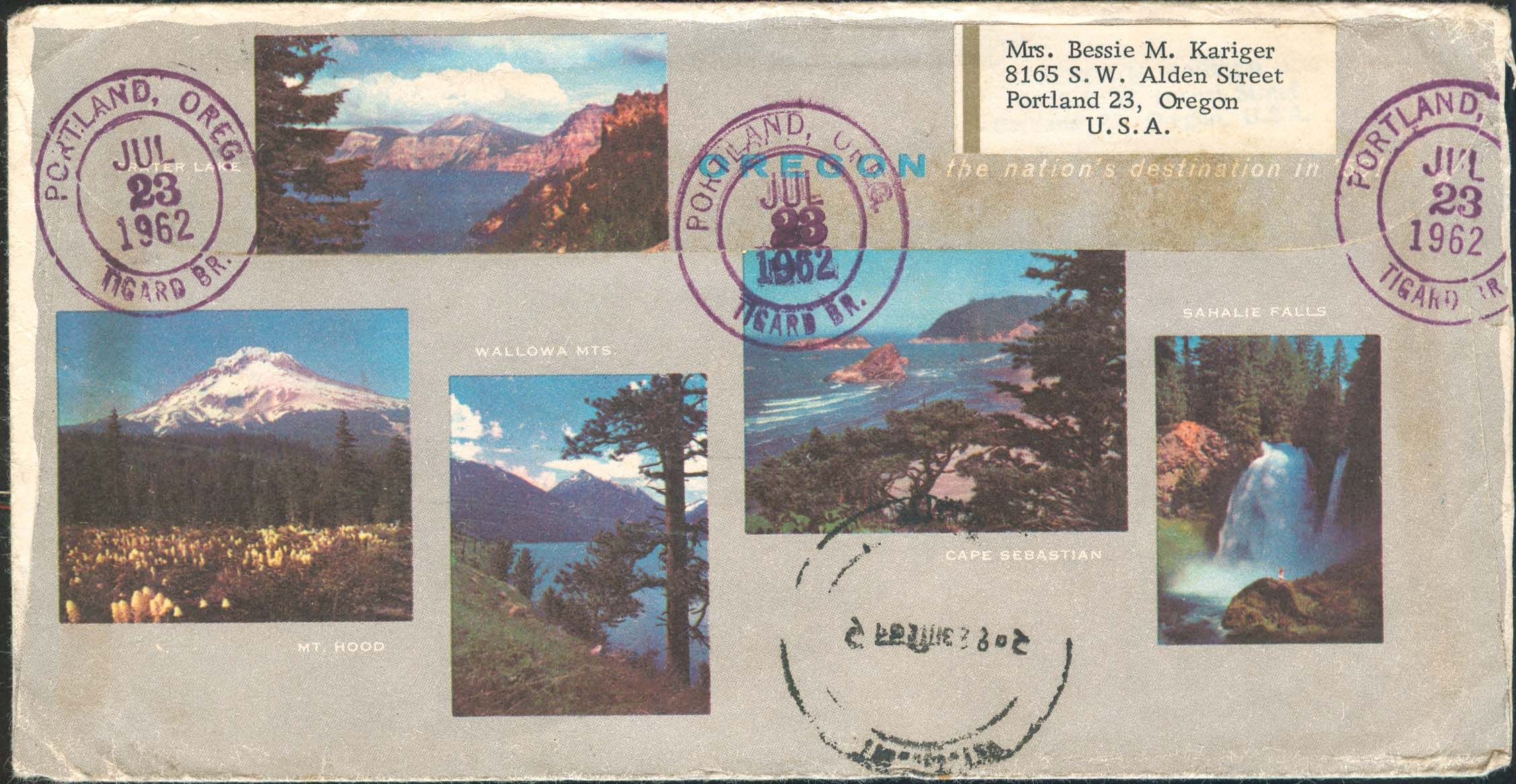 1962, November 9th, Portland, OR to Nepal (Missing Stamp) - Back