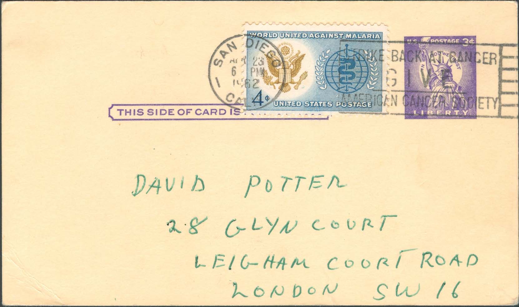 1962, April 23rd, San Diego, CA to England